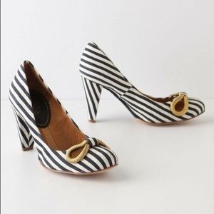 Maloles for Anthropologie Jaunty Bow Striped Heels